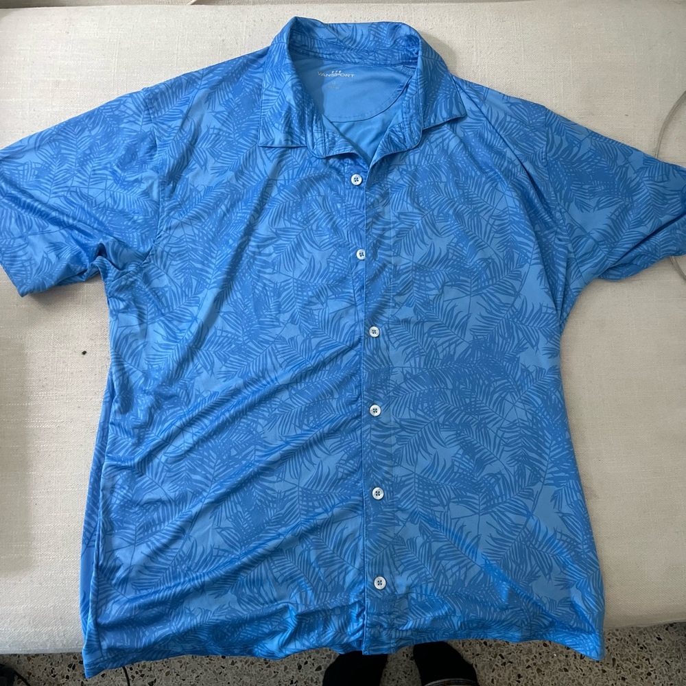 Men's Blue Tropical Leaf Casual Shirt